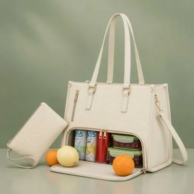 Premium Women's Lunch Tote & Matching Pouch Set – Cream