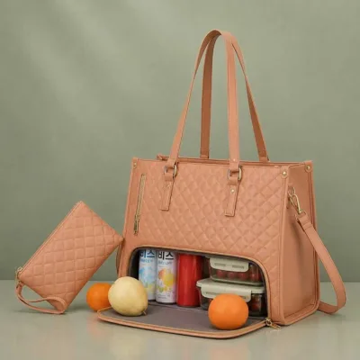 Premium Women's Lunch Tote & Matching Pouch Set – Black, Maroon, Cream & Pink
